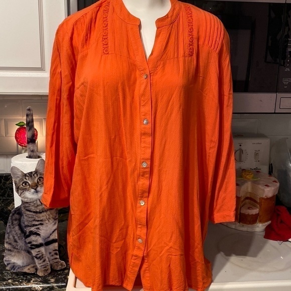 NorthStyle Tops - O womens NorthStyle casual solid orange button up 3/4 sleeve plus size shirt 3X